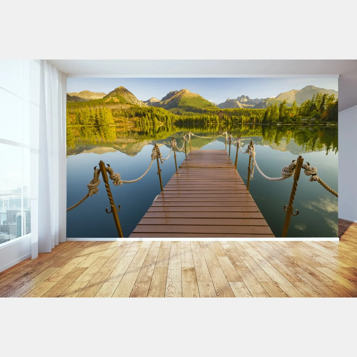 Papier peint reflet paisible de Štrbské Pleso au crépuscule – Wallnifity® Papier peint reflet paisible de Štrbské Pleso au crépuscule – Wallnifity®