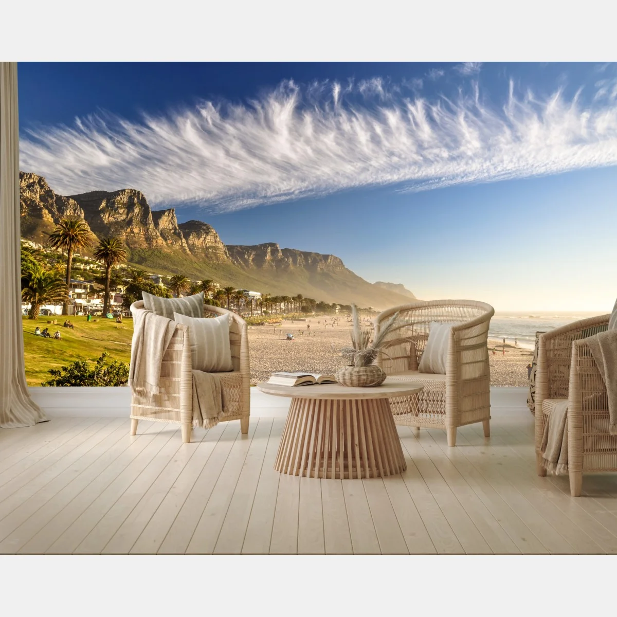 Papier peint plage dorée au pied des montagnes – Wallnifity® Papier peint plage dorée au pied des montagnes – Wallnifity®