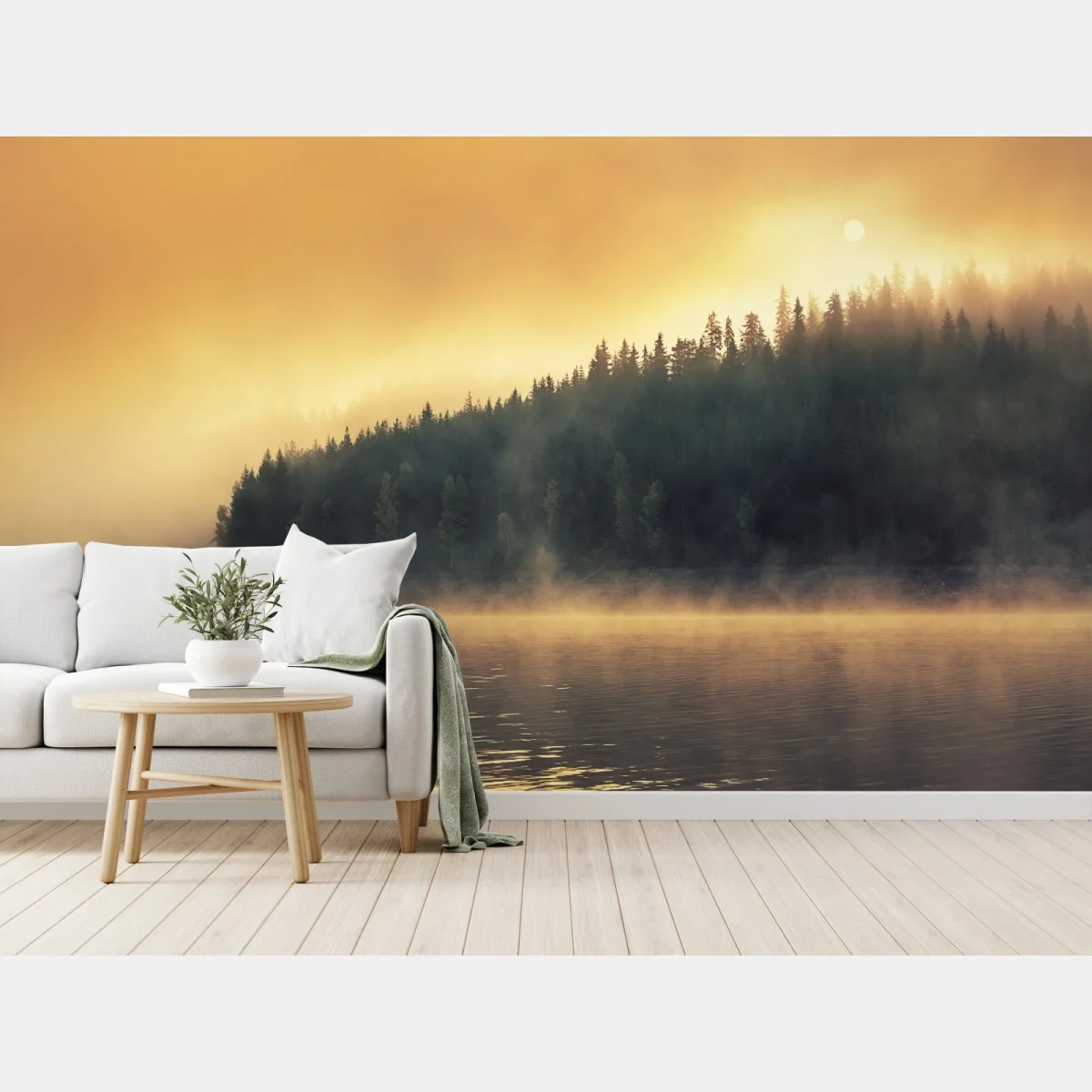 Papier peint brume matinale sur le lac au lever du soleil – Wallnifity® Papier peint brume matinale sur le lac au lever du soleil – Wallnifity®