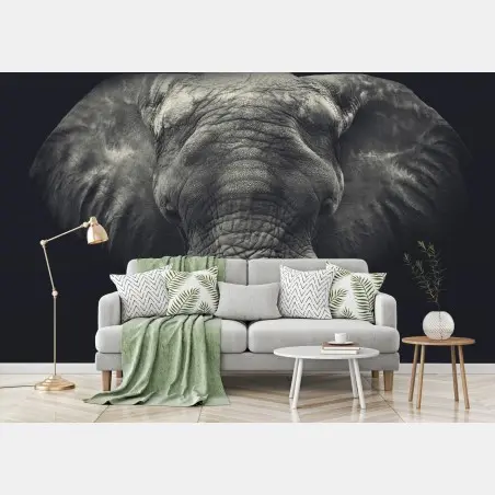 Papier peint portrait monochrome d'éléphant majestueux – Wallnifity®