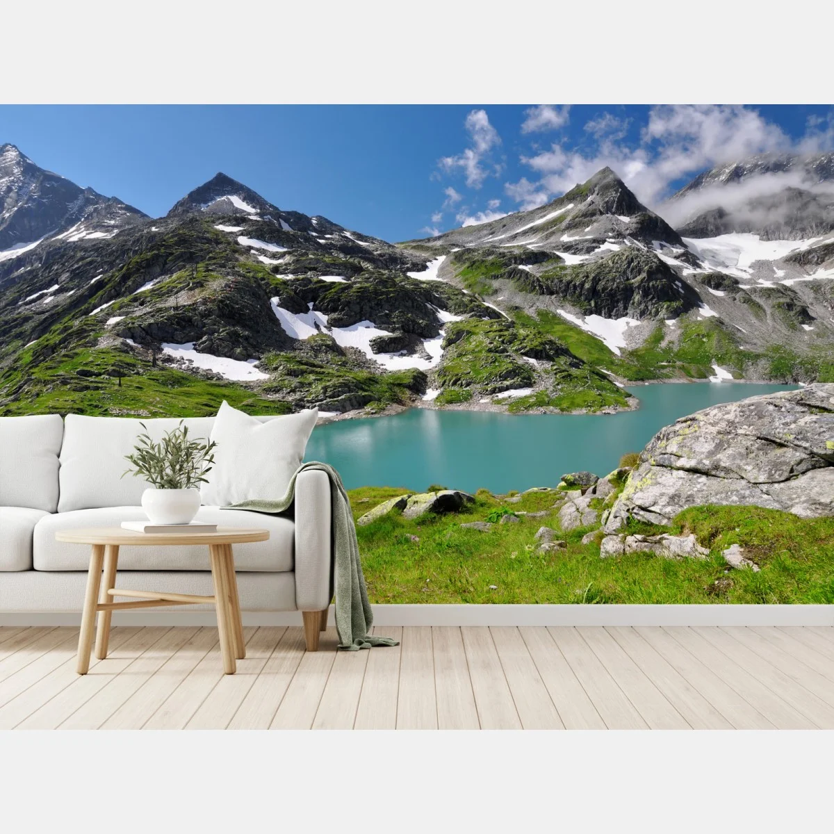 Papier peint vue alpine sur le lac turquoise – Wallnifity® Papier peint vue alpine sur le lac turquoise – Wallnifity®