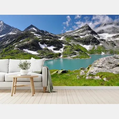 Papier peint vue alpine sur le lac turquoise – Wallnifity®