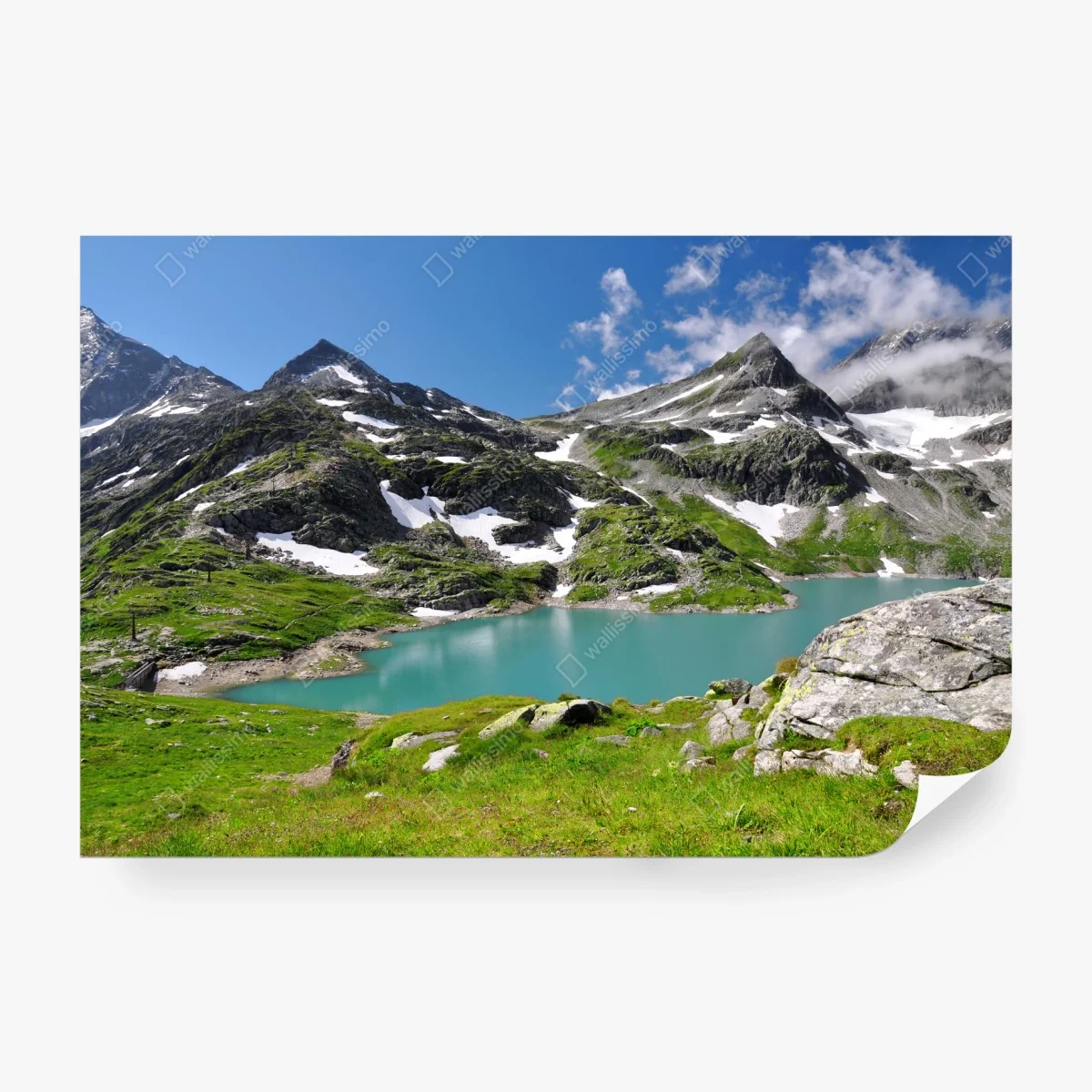Papier peint vue alpine sur le lac turquoise – Wallnifity® Papier peint vue alpine sur le lac turquoise – Wallnifity®
