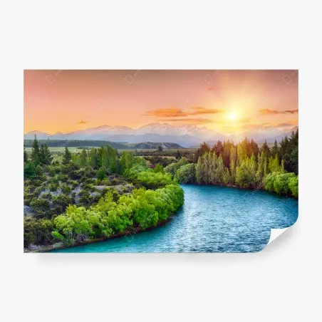 Papier peint coucher de soleil sur la rivière Clutha et les Alpes du Sud – Wallnifity®