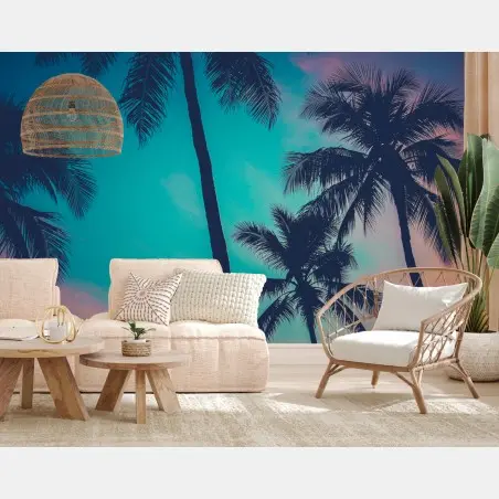 Papier peint paysage rétro de palmiers à Hawaï – Wallnifity®