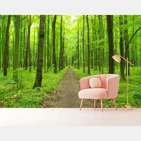 Papier peint sentier verdoyant en forêt au printemps – Wallnifity®