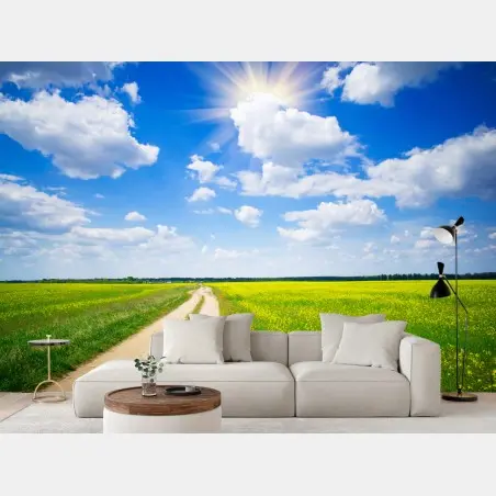 Papier peint horizon de colza sous un ciel lumineux – Wallnifity®