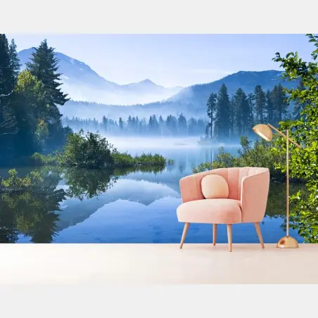 Papier peint matin brumeux au lac alpin – Wallnifity®
