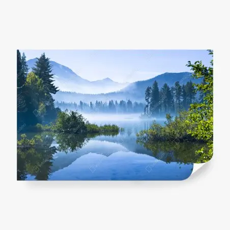 Papier peint matin brumeux au lac alpin – Wallnifity®
