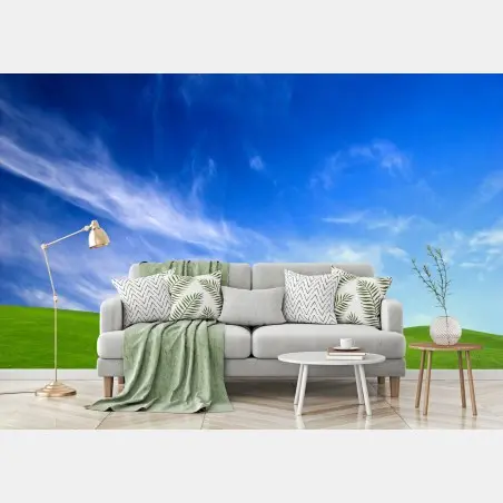 Papier peint prairie verdoyante sous ciel azur – Wallnifity®
