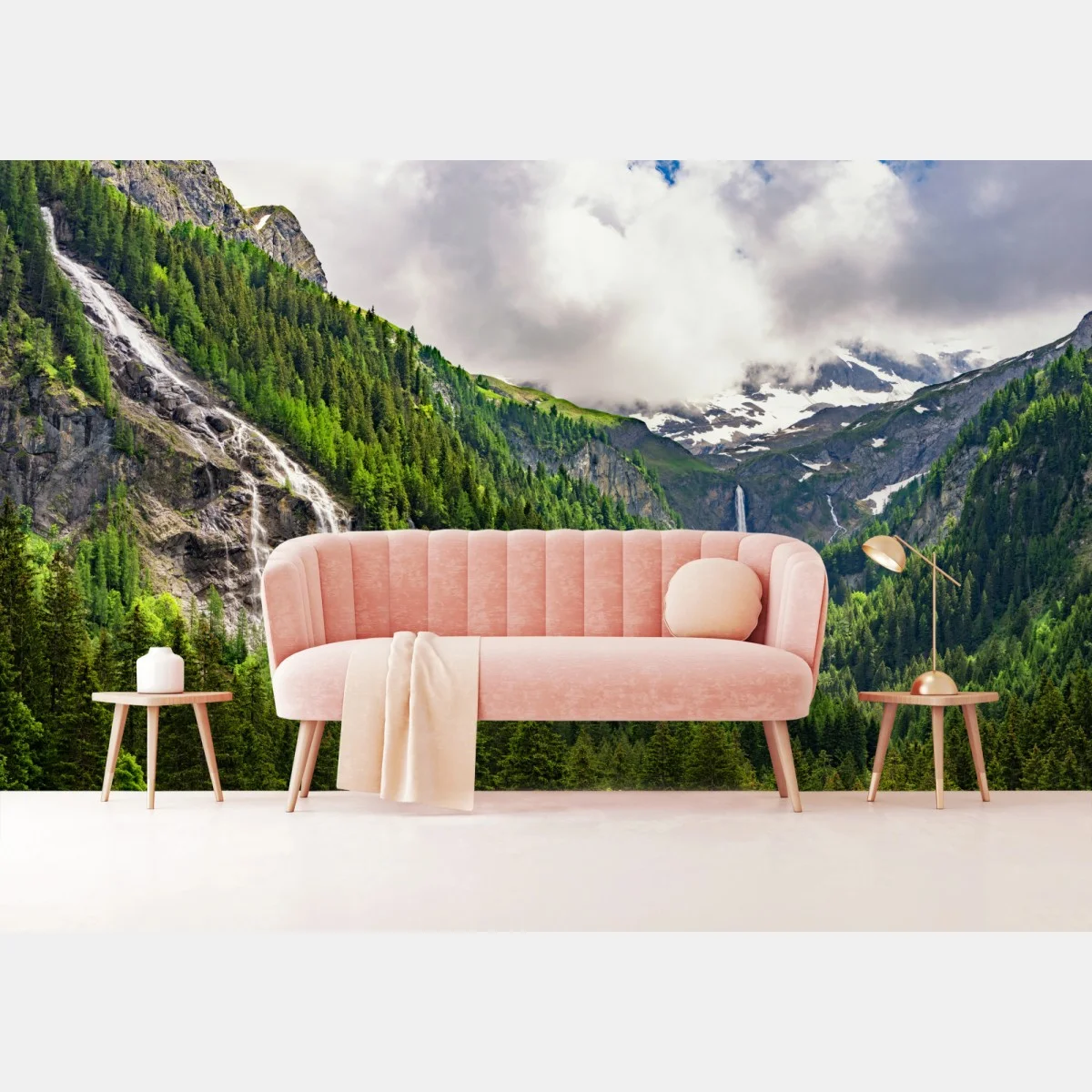 Papier peint cascade dans une vallée verdoyante – Wallnifity® Papier peint cascade dans une vallée verdoyante – Wallnifity®