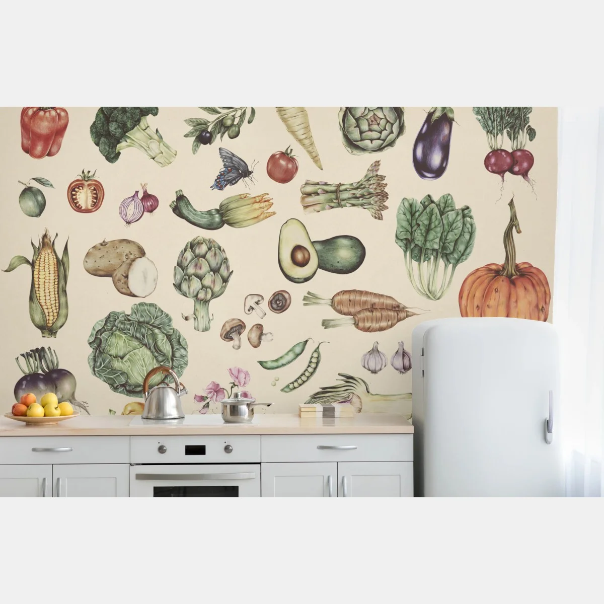 Papier peint illustration botanique de légumes au style vintage – Wallnifity® Papier peint illustration botanique de légumes au style vintage – Wallnifity®