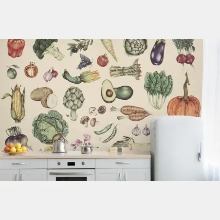 Papier peint illustration botanique de légumes au style vintage – Wallnifity®
