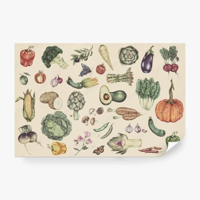 Papier peint illustration botanique de légumes au style vintage – Wallnifity® Papier peint illustration botanique de légumes au style vintage – Wallnifity®