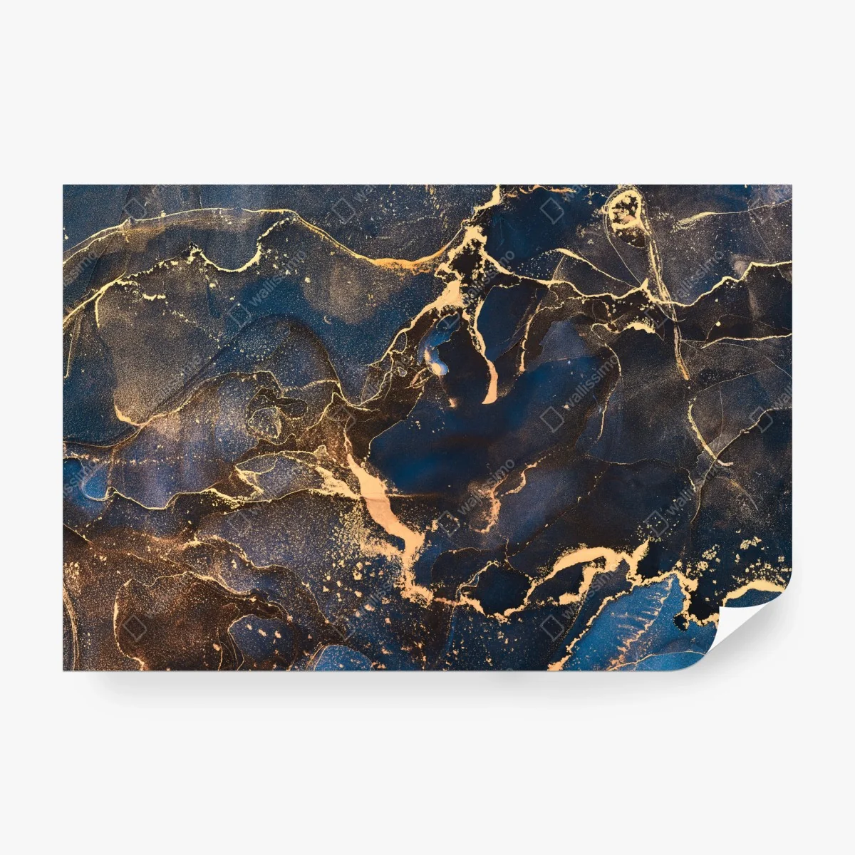 Papier peint vagues d'or sur bleu profond – Wallnifity®
