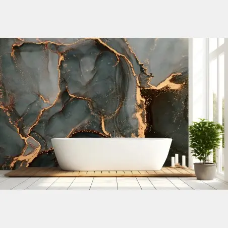 Papier peint vagues dorées sur fond émeraude – Wallnifity®
