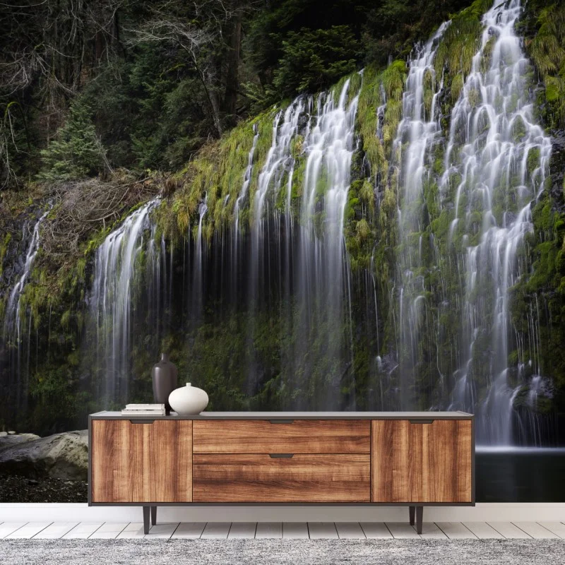 Papier peint cascade moussu en forêt – Wallnifity®