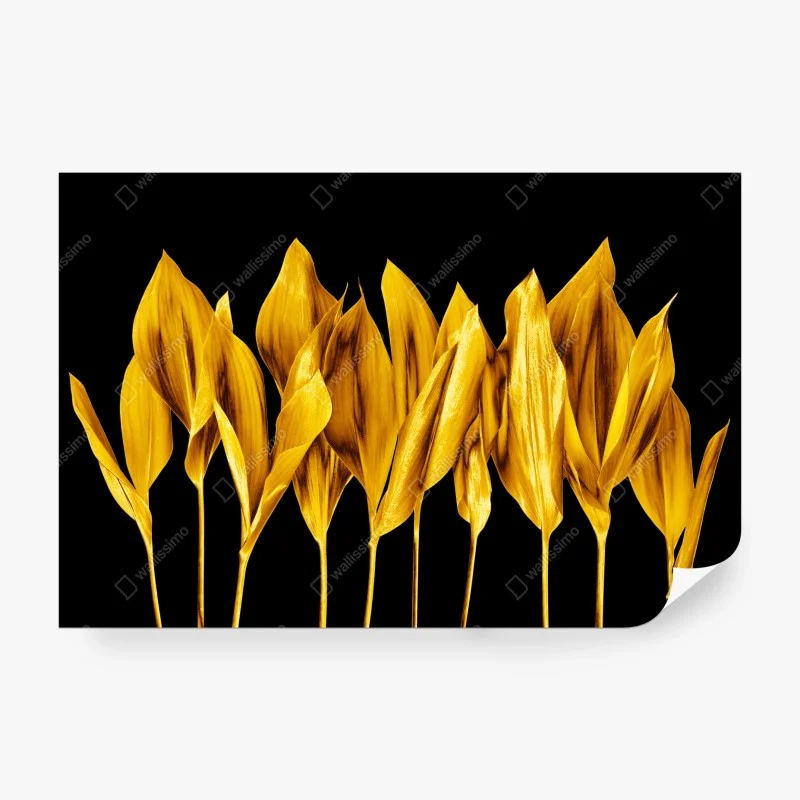 Papier peint feuilles dorées sur fond noir – Wallnifity®