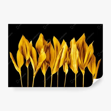 Papier peint feuilles dorées sur fond noir – Wallnifity®