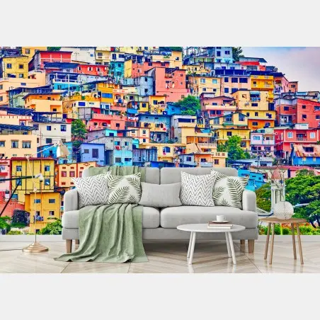 Papier peint maisons colorées de Las Peñas sur la colline Santa Ana, Guayaquil – Wallnifity®
