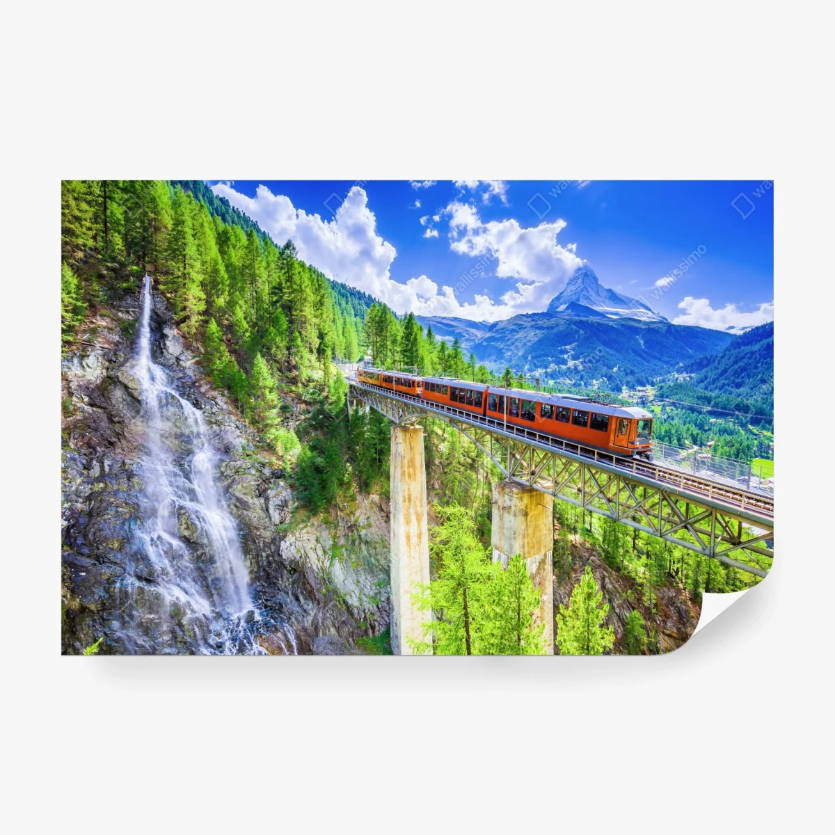 Papier peint train panoramique sur viaduc à Zermatt avec le Cervin – Wallnifity®