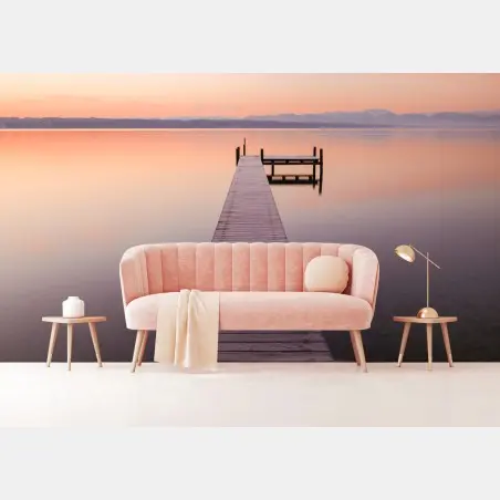 Papier peint ponton vers l'horizon au coucher du soleil – Wallnifity®