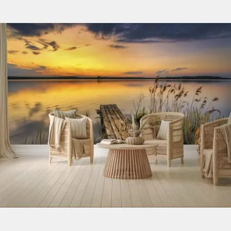 Papier peint coucher de soleil doré sur le lac – Wallnifity®