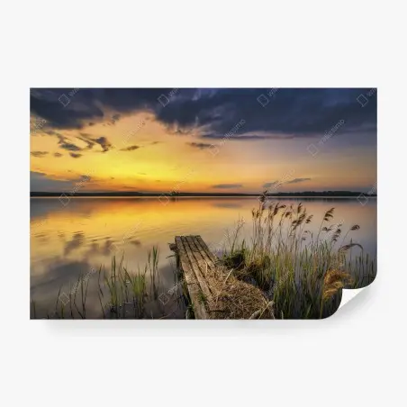 Papier peint coucher de soleil doré sur le lac – Wallnifity®
