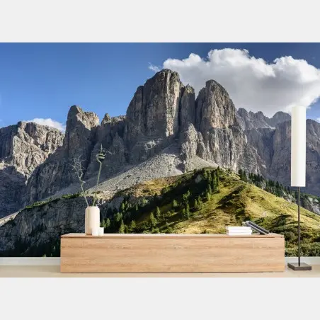 Papier peint paysage de falaises majestueuses et prairies alpines – Wallnifity®