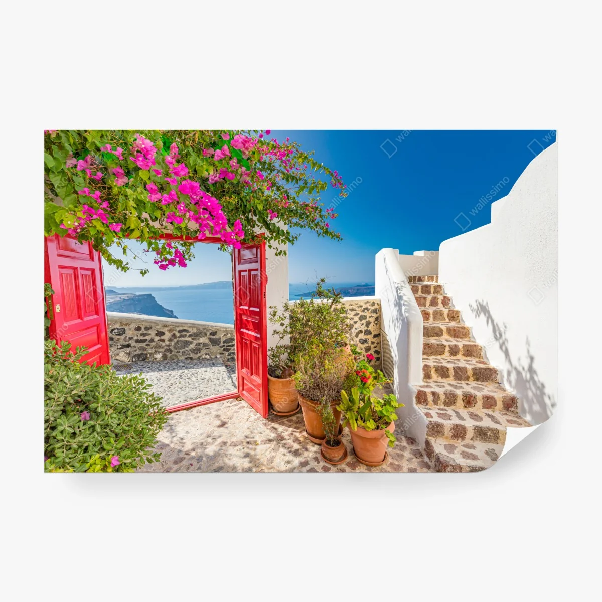 Papier peint balcon ensoleillé à Santorin – Wallnifity® Papier peint balcon ensoleillé à Santorin – Wallnifity®