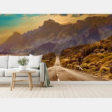Papier peint route vers les montagnes de Tenerife au coucher de soleil – Wallnifity®