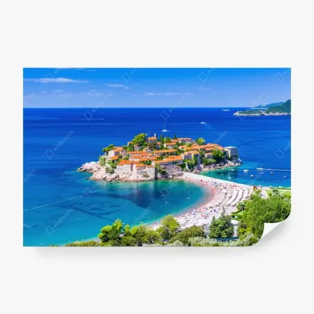 Papier peint vue panoramique de Sveti Stefan, Monténégro – Wallnifity®
