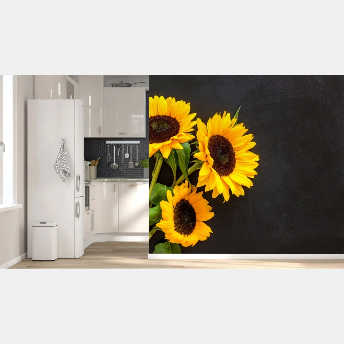 Papier peint bouquet de tournesols sur fond noir – Wallnifity® Papier peint bouquet de tournesols sur fond noir – Wallnifity®