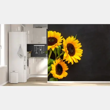 Papier peint bouquet de tournesols sur fond noir – Wallnifity®