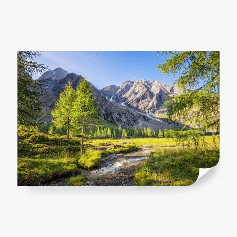 Papier peint oasis alpine entre ruisseau et sommets – Wallnifity® Papier peint oasis alpine entre ruisseau et sommets – Wallnifity®