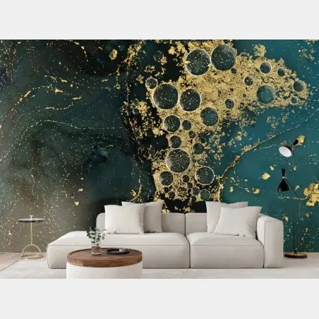 Papier peint élégance minérale turquoise et dorée – Wallnifity®