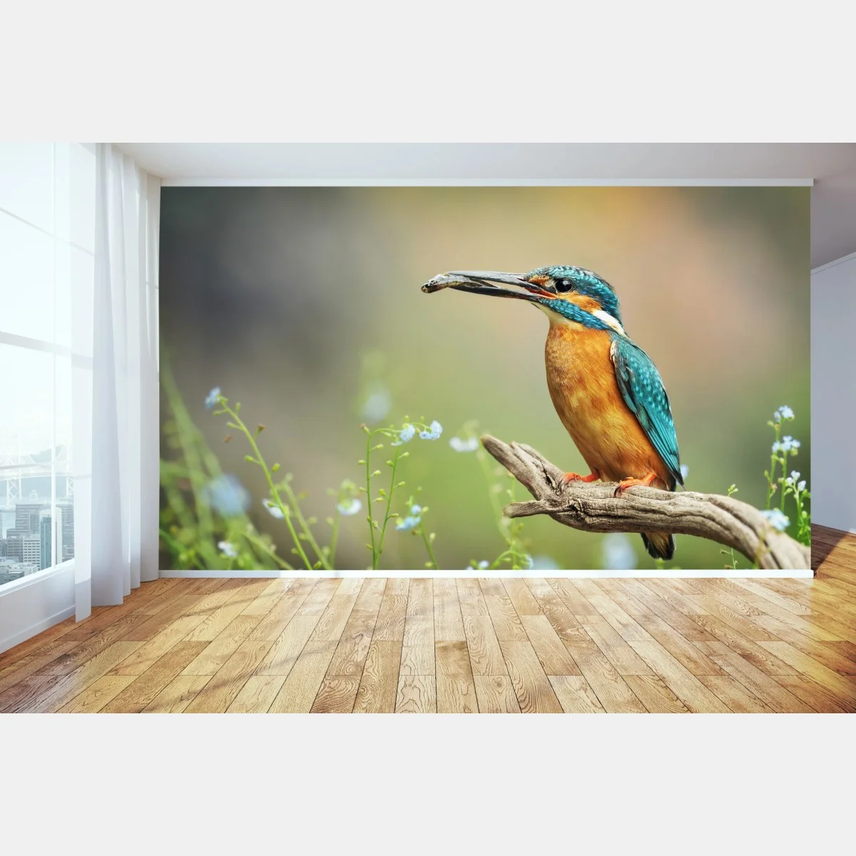Papier peint martin-pêcheur bleu-orange sur branche – Wallnifity® Papier peint martin-pêcheur bleu-orange sur branche – Wallnifity®