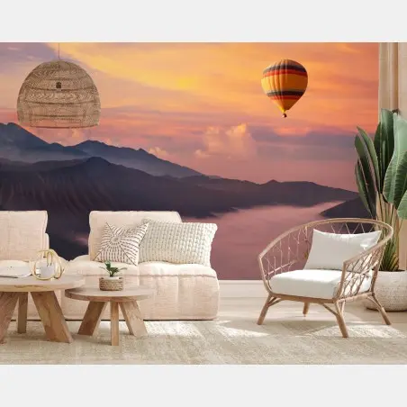Papier peint montgolfière au-dessus de la vallée au lever du soleil – Wallnifity®