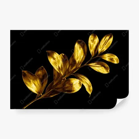 Papier peint branche de feuilles dorées sur fond noir – Wallnifity®