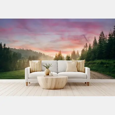 Papier peint paysage brumeux au lever du soleil – Wallnifity®