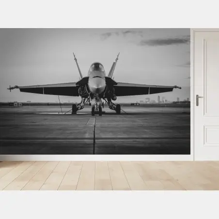 Papier peint avion de chasse en gros plan sur la piste – Wallnifity®