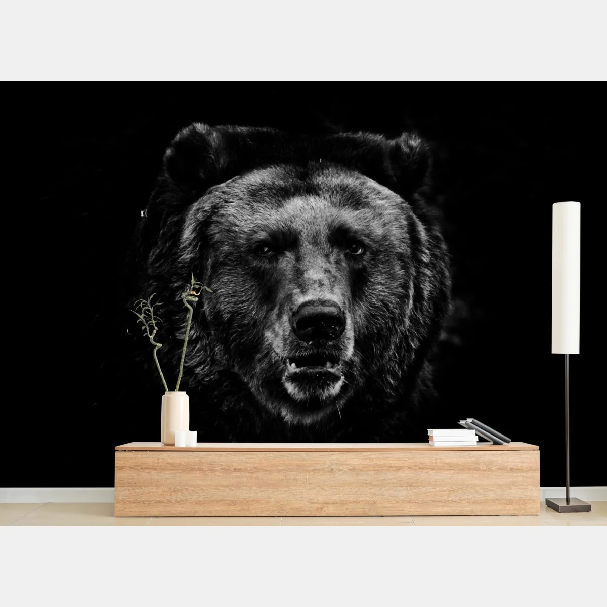 Papier peint portrait d'ours brun en clair-obscur – Wallnifity® Papier peint portrait d'ours brun en clair-obscur – Wallnifity®