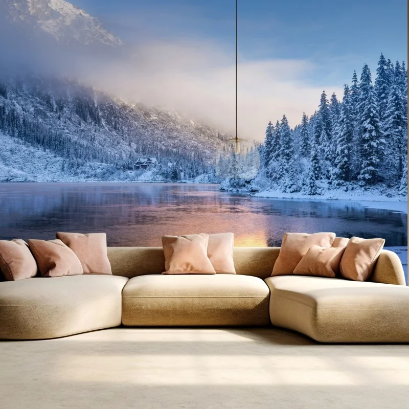 Papier peint aube hivernale sur le lac gelé des Hautes Tatras – Wallnifity® Papier peint aube hivernale sur le lac gelé des Hautes Tatras – Wallnifity®