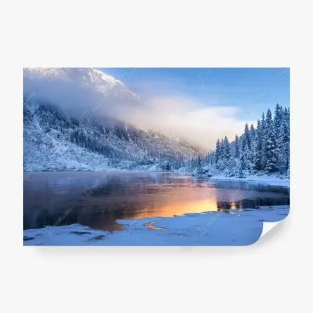 Papier peint aube hivernale sur le lac gelé des Hautes Tatras – Wallnifity®
