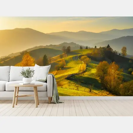 Papier peint lumière dorée sur les collines d'automne – Wallnifity®