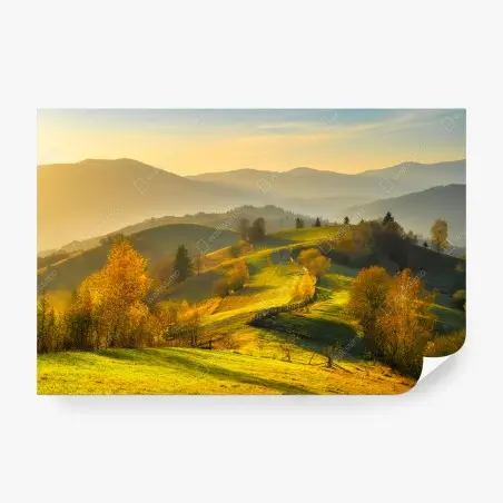Papier peint lumière dorée sur les collines d'automne – Wallnifity®