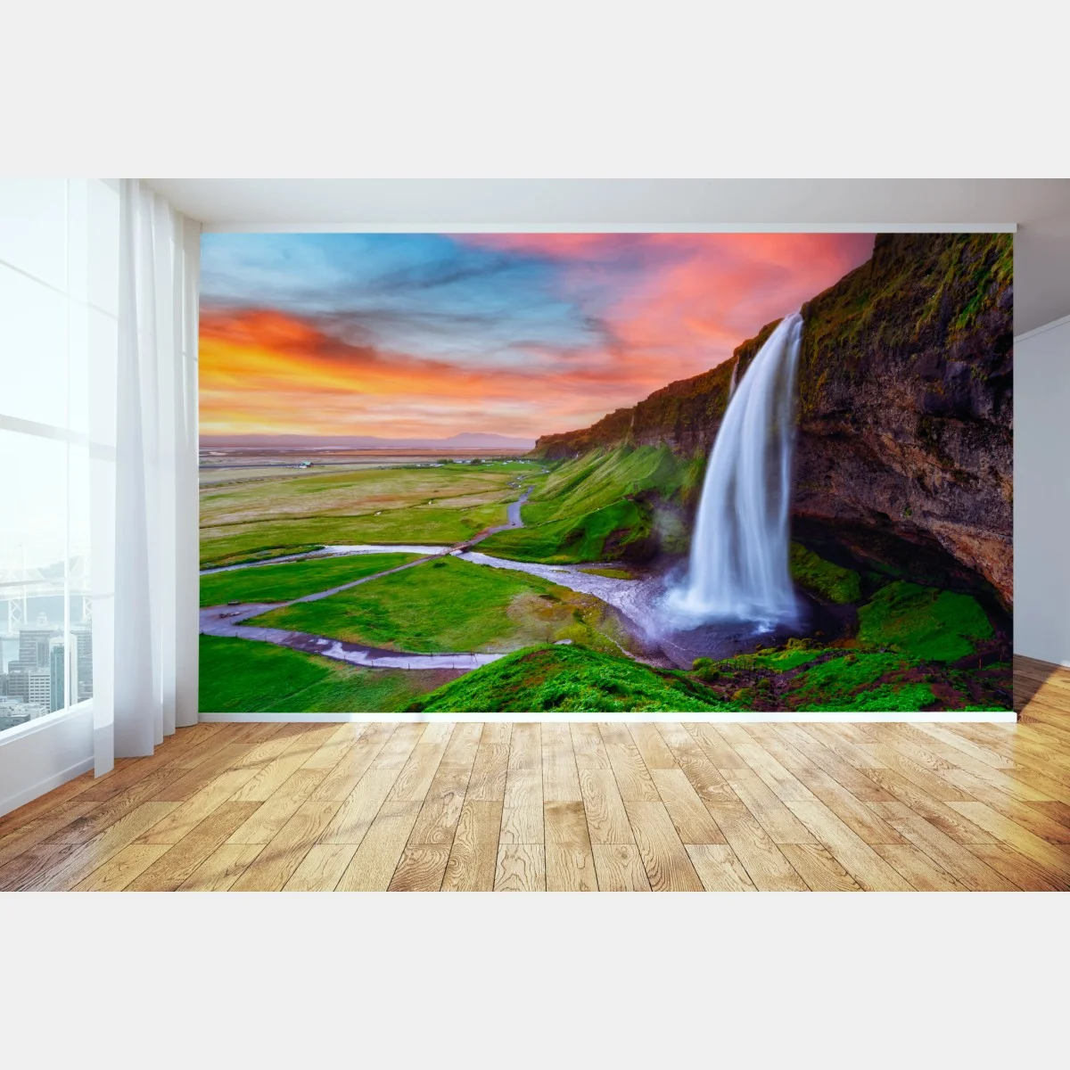 Papier peint cascade majestueuse au coucher de soleil – Wallnifity® Papier peint cascade majestueuse au coucher de soleil – Wallnifity®