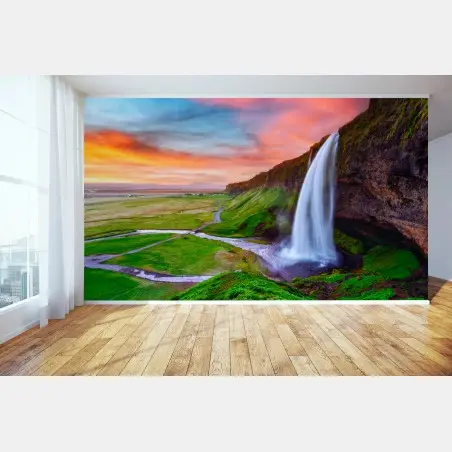 Papier peint cascade majestueuse au coucher de soleil – Wallnifity®