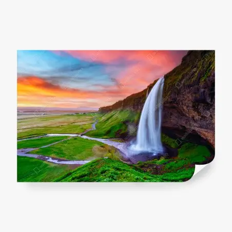 Papier peint cascade majestueuse au coucher de soleil – Wallnifity®