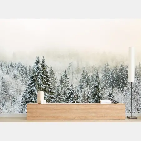Papier peint forêt enneigée et brumeuse – Wallnifity®
